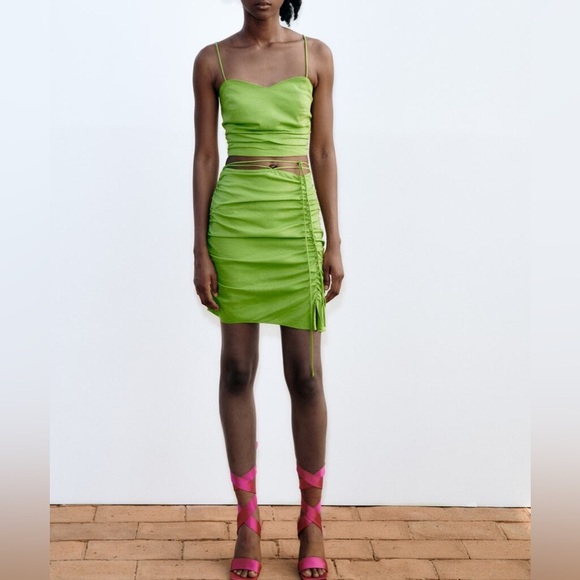 Linen-Blend Draped Mini Skirt - Picture 1 of 6